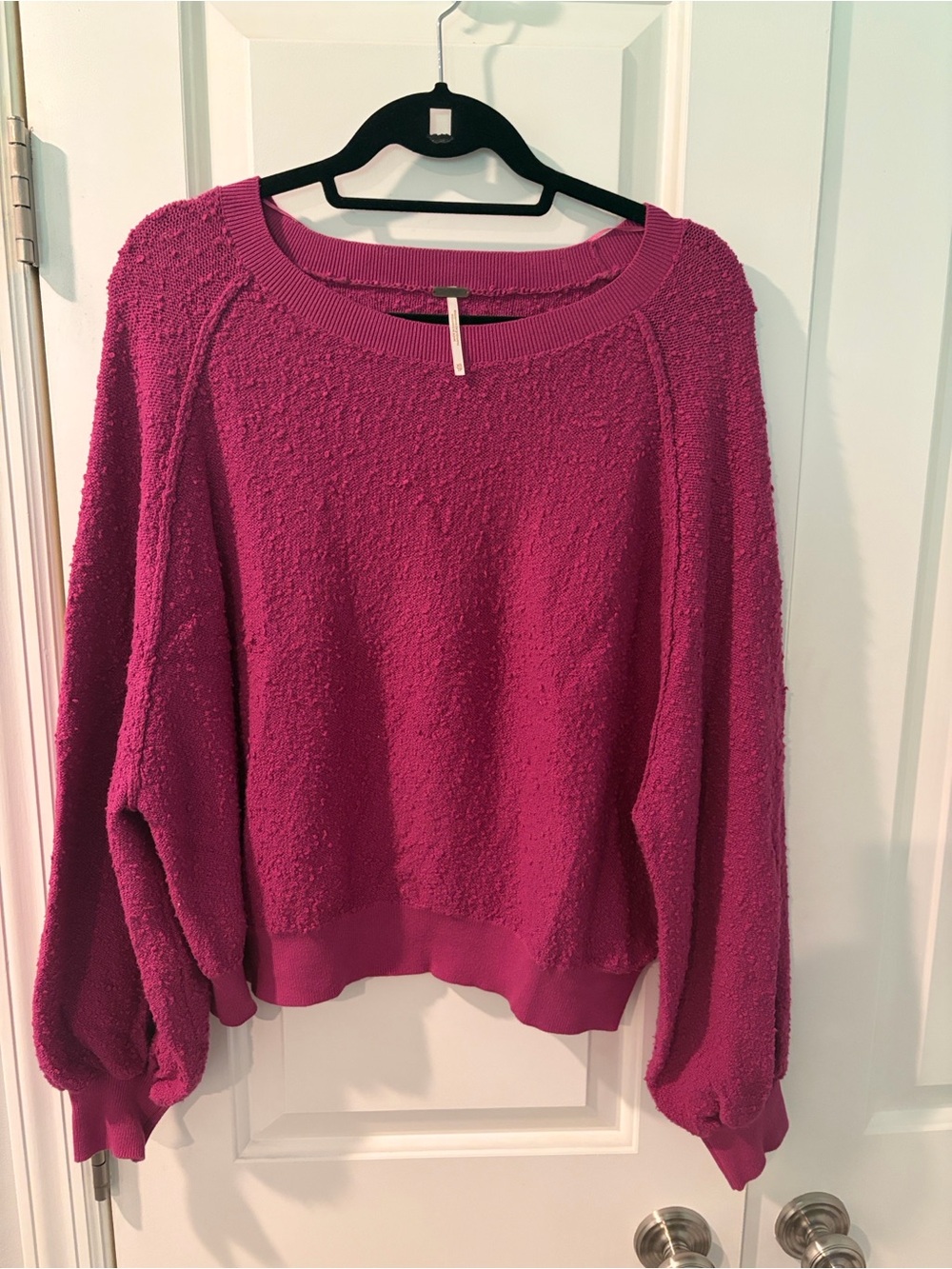 Free People Bouclé Crewneck Sweater in Fuchsia